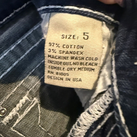 L.A.IDOL Dark Wash Juniors Jeans Size 5 Thick Stitch CZ Cropped Capri - Picture 7 of 9